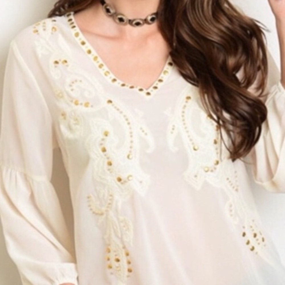 KAILANI Stud Embellished Semi Sheer Blouse - Picture 4 of 6
